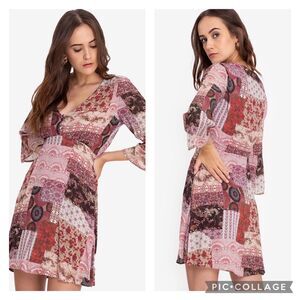 Mango MNG Patchwork Boho Mini Dress Size 4